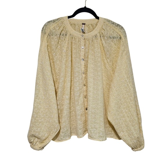 Free People Tops - Free People M Down From the Clouds Yellow Eyelet Peasant Top Button Front Boho